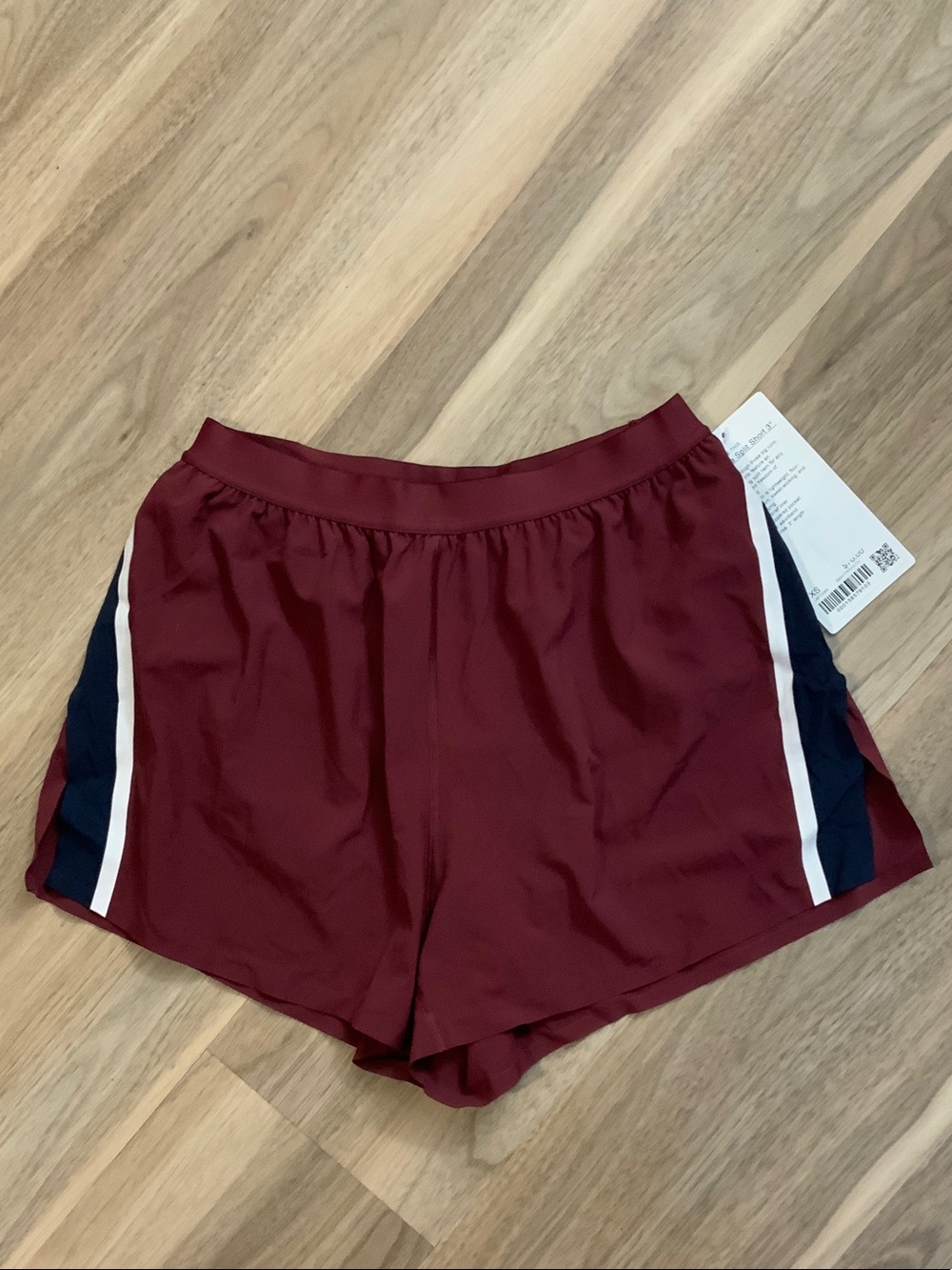 lululemon Women’s HR Split Short 3” Maroon with Contrast Side Stripes